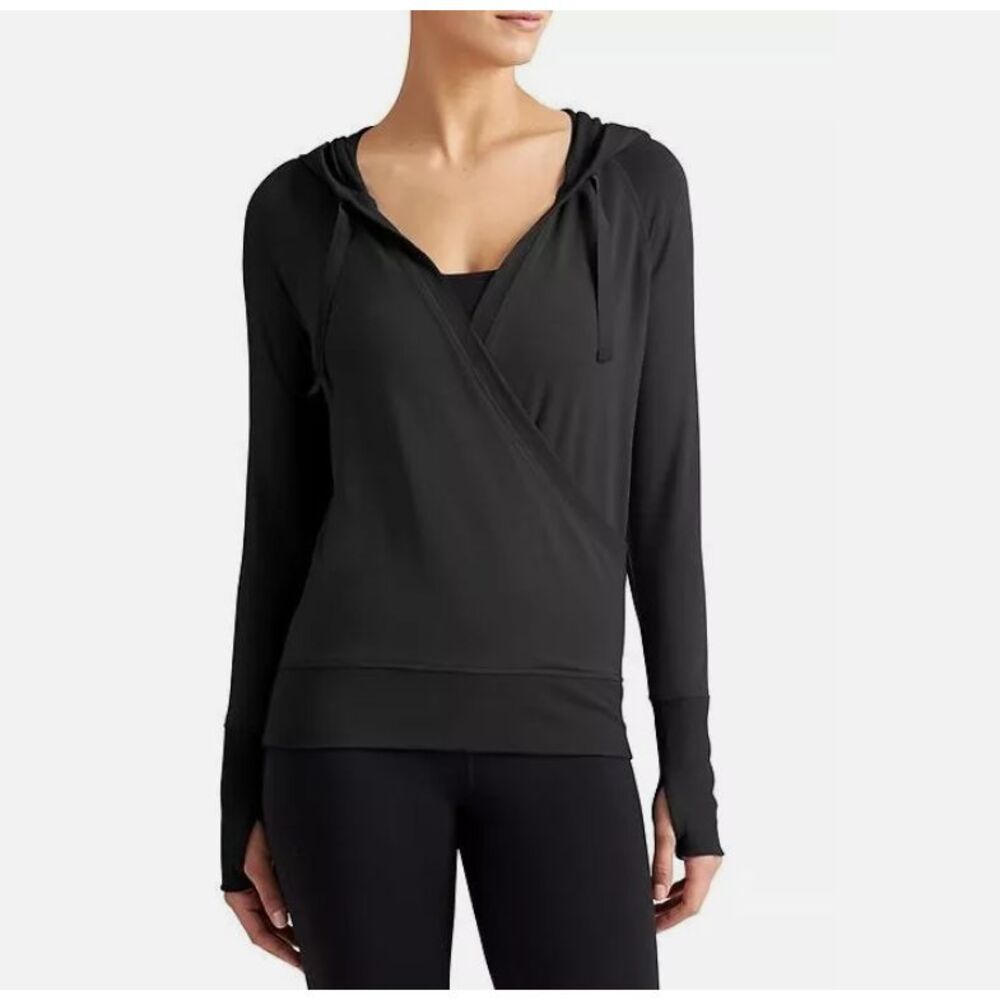 Athleta Inner Twist Hoodie Size XS Black Sweatshirt Athletic Top Long Sleeve